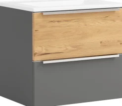 welltime Waschtisch »TRIENT, Softclose-Auszüge, Mineralgussbecken« matt onyx-grey/wildeiche, Mineralgussbecken