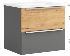 welltime Waschtisch »TRIENT, Softclose-Auszüge, Mineralgussbecken« matt onyx-grey/wildeiche, Mineralgussbecken