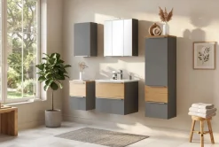 welltime Waschtisch »TRIENT, Softclose-Auszüge, Mineralgussbecken« matt onyx-grey/wildeiche, Mineralgussbecken