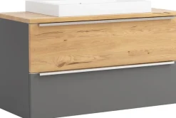welltime Waschtisch »TRIENT, Softclose-Auszüge, Keramikbecken« matt onyx-grey/wildeiche, Keramikbecken