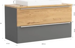 welltime Waschtisch »TRIENT, Softclose-Auszüge, Keramikbecken« matt onyx-grey/wildeiche, Keramikbecken