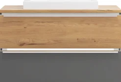 welltime Waschtisch »TRIENT, Softclose-Auszüge, Keramikbecken« matt onyx-grey/wildeiche, Keramikbecken