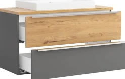 welltime Waschtisch »TRIENT, Softclose-Auszüge, Keramikbecken« matt onyx-grey/wildeiche, Keramikbecken