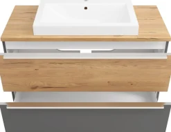 welltime Waschtisch »TRIENT, Softclose-Auszüge, Keramikbecken« matt onyx-grey/wildeiche, Keramikbecken