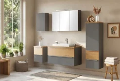 welltime Waschtisch »TRIENT, Softclose-Auszüge, Keramikbecken« matt onyx-grey/wildeiche, Keramikbecken