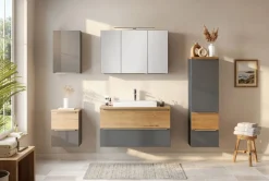welltime Waschtisch »TRIENT, Softclose-Auszüge, Keramikbecken« matt onyx-grey/wildeiche, Keramikbecken