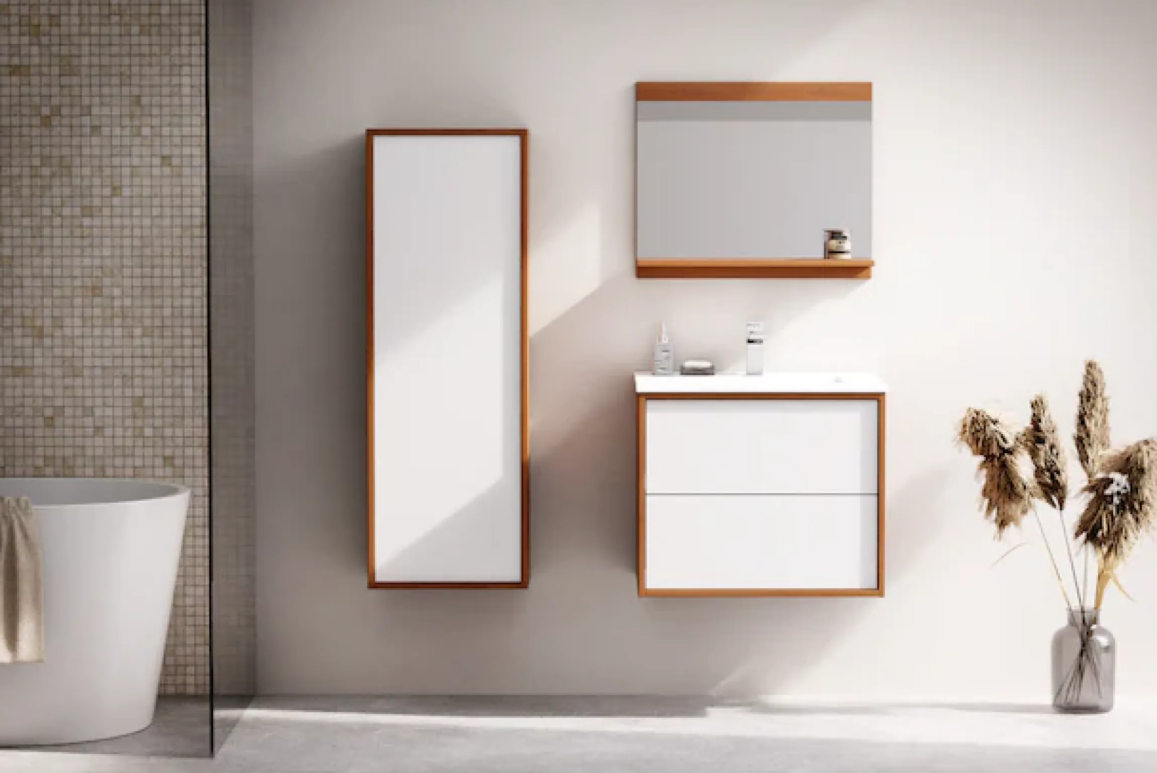 welltime Waschtisch »Waschbeckenunterschrank Line mit Waschbecken,Badmöbel,zwei Schubladen« Badschrank mit Waschbecken, Push to open, Maße B/H/T: 61/53/47 cm