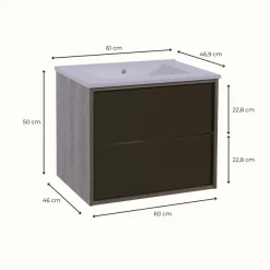 welltime Waschtisch »Waschbeckenunterschrank Line mit Waschbecken,Badmöbel,zwei Schubladen« Badschrank mit Waschbecken, Push to open, Maße B/H/T: 61/53/47 cm