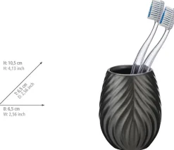 WENKO Badaccessoire-Set »Modell Idro Anthrazit« Seifenspender und Zahnputzbecher aus Keramik mit Linien-Struktur
