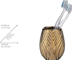 WENKO Badaccessoire-Set »Modell Idro Gold« Seifenspender und Zahnputzbecher aus Keramik mit Linien-Struktur