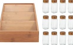 WENKO Gewürzregal »mit 12 Gewürzgläser« Set, 13 Stk. tlg. aus Bambus, Glas-Gewürzstreuer mit Bambusdeckel, FSC®-zertifiziert