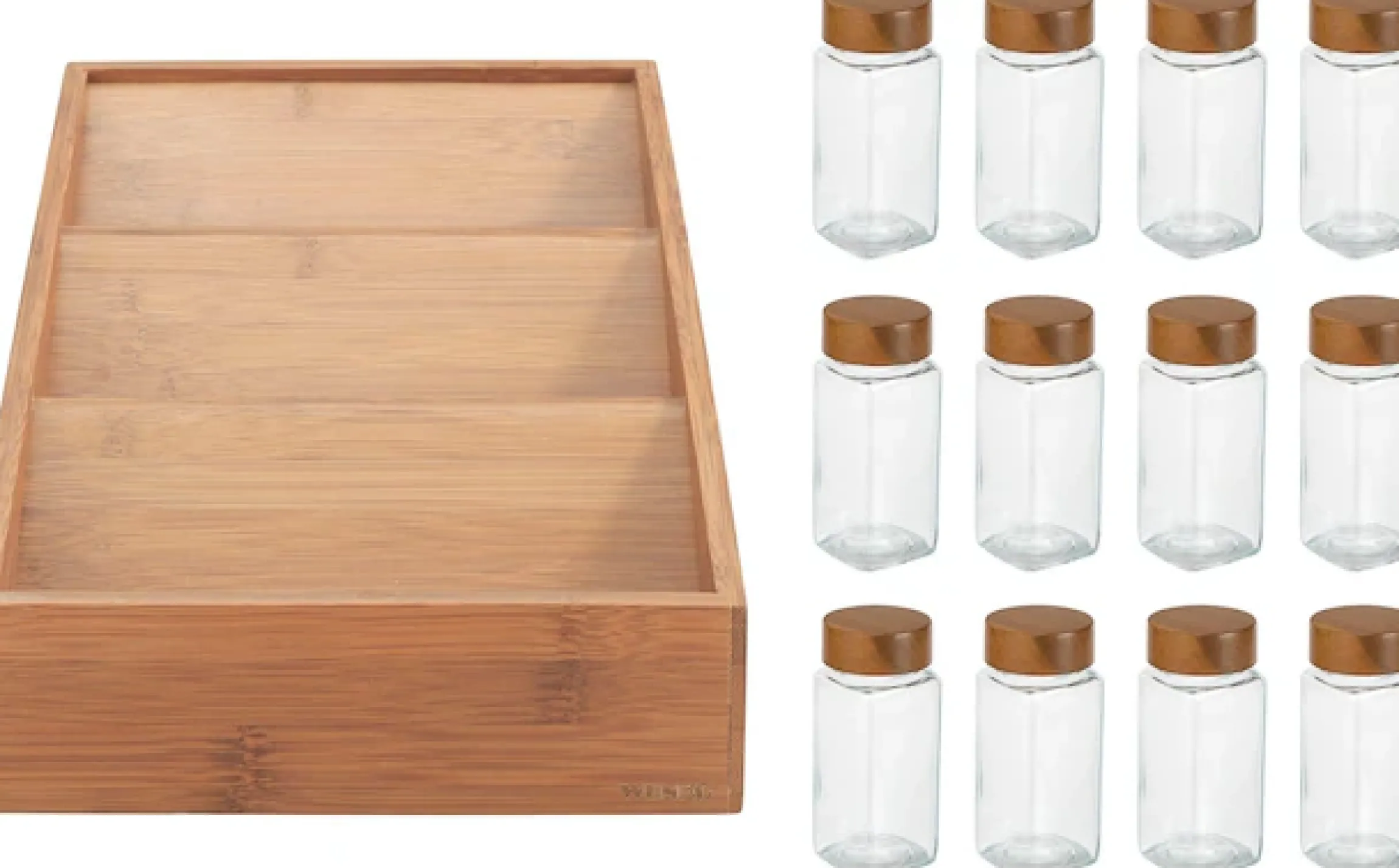 WENKO Gewürzregal »mit 12 Gewürzgläser« Set, 13 Stk. tlg. aus Bambus, Glas-Gewürzstreuer mit Bambusdeckel, FSC®-zertifiziert
