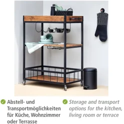 WENKO Servierwagen »Modell Rustico« Küchenwagen mit Weinglashalter und Flaschenhalter