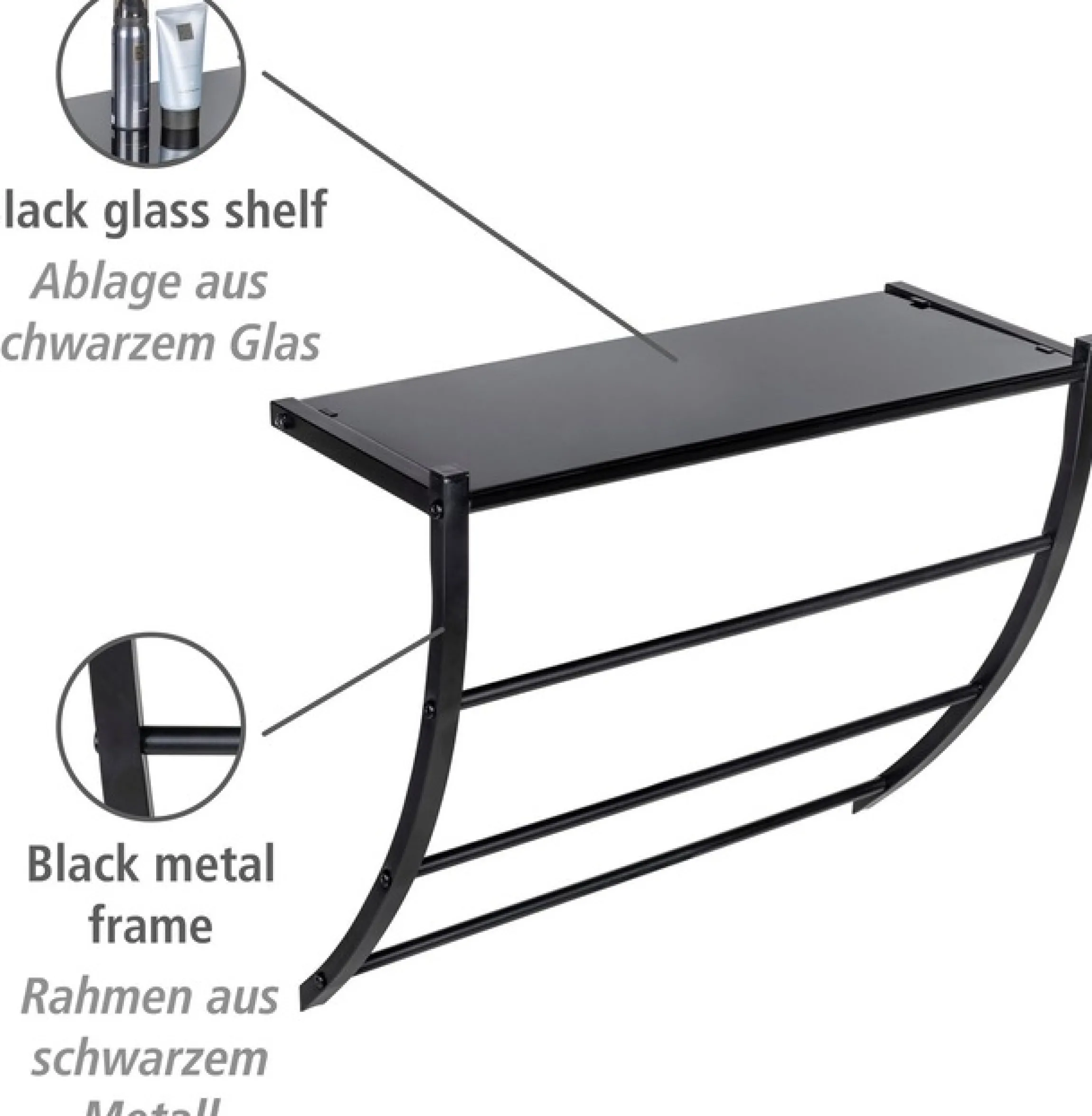 WENKO Wandregal »Tarderia« mit Ablage aus Glas und 3 Handtuchstangen