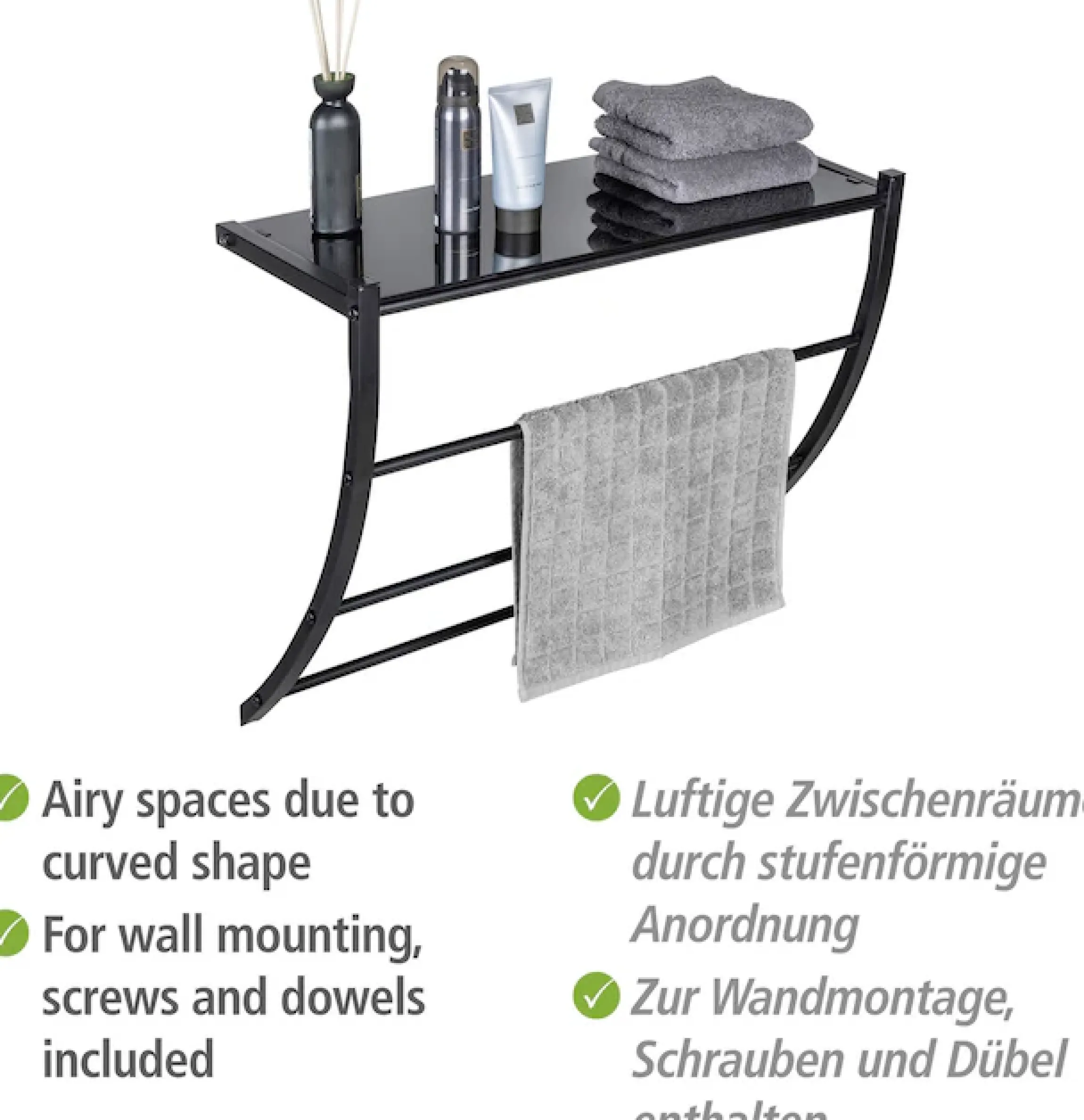 WENKO Wandregal »Tarderia« mit Ablage aus Glas und 3 Handtuchstangen