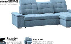 WERK2 Ecksofa »Carmen 264 cm breit L-Form Sofa Schlaffunktion Kopfstützen verstellbar« Schlafcouch mit Bettkasten, Eckcouch wahlw. mit Sitztiefenverstellung