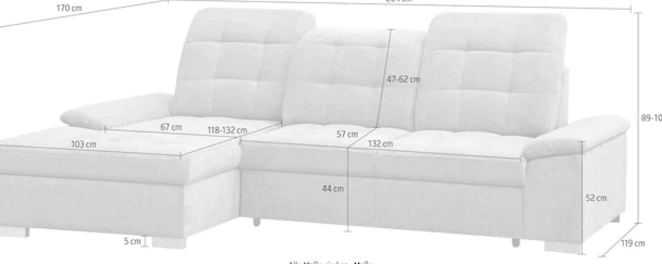 WERK2 Ecksofa »Carmen 264 cm breit L-Form Sofa Schlaffunktion Kopfstützen verstellbar« Schlafcouch mit Bettkasten, Eckcouch wahlw. mit Sitztiefenverstellung