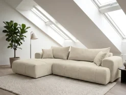 WERK2 Ecksofa »Ewela-Bubble 265 x 145 cm modern und bequem« Bouclé, L-Form, Schlaffunktion, Bettkasten