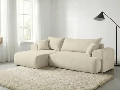 WERK2 Ecksofa »Ewela 265 x 145 cm modern und bequem« Bouclé, L-Form, Schlaffunktion, Bettkasten