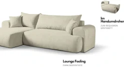WERK2 Ecksofa »Ewela 265 x 145 cm modern und bequem« Bouclé, L-Form, Schlaffunktion, Bettkasten