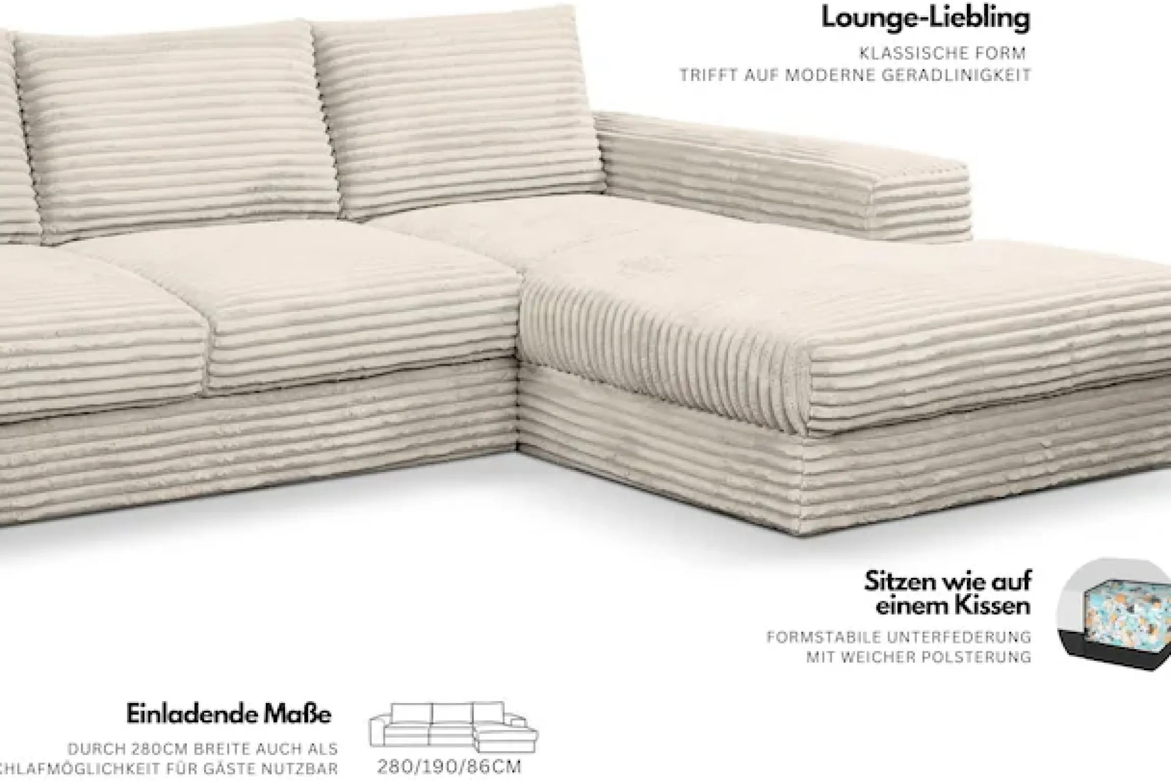 WERK2 Ecksofa »Rozzana 280 x 190 cm modern und bequem« Plüsch, L-Form, XXL