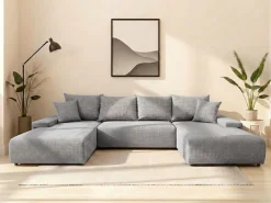 WERK2 Wohnlandschaft »Amalfi 348 x 188 cm modern und bequem« Cord, U-Form, XXL, Schlaffunktion, Bettkasten