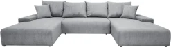 WERK2 Wohnlandschaft »Amalfi 348 x 188 cm modern und bequem« Cord, U-Form, XXL, Schlaffunktion, Bettkasten