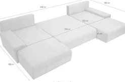 WERK2 Wohnlandschaft »Amalfi 348 x 188 cm modern und bequem« Cord, U-Form, XXL, Schlaffunktion, Bettkasten