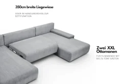 WERK2 Wohnlandschaft »Amalfi 348 x 188 cm modern und bequem« Cord, U-Form, XXL, Schlaffunktion, Bettkasten