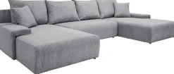 WERK2 Wohnlandschaft »Amalfi 348 x 188 cm modern und bequem« Cord, U-Form, XXL, Schlaffunktion, Bettkasten