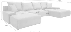 WERK2 Wohnlandschaft »Amalfi 348 x 188 cm modern und bequem« Cord, U-Form, XXL, Schlaffunktion, Bettkasten