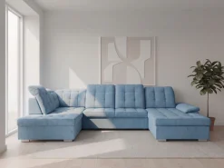 WERK2 Wohnlandschaft »Kordula-New 332 x 217 cm Multifunktion Couch modern und bequem« Struktur weich, U-Form, XXL, Sitztiefenverstellung, Schlaffunktion