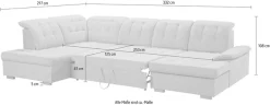 WERK2 Wohnlandschaft »Kordula-New 332 x 217 cm Multifunktion Couch modern und bequem« Struktur weich, U-Form, XXL, Sitztiefenverstellung, Schlaffunktion