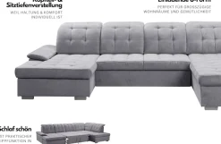 WERK2 Wohnlandschaft »Kordula-New 332 x 217 cm Multifunktion Couch modern und bequem« Struktur weich, U-Form, XXL, Sitztiefenverstellung, Schlaffunktion