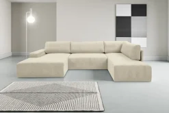 WERK2 Wohnlandschaft »Rotterdam 325 x 190 cm modern und bequem« Cord, U-Form, XXL, Schlaffunktion, Bettkasten