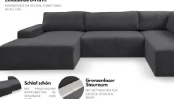 WERK2 Wohnlandschaft »Rotterdam 325 x 190 cm modern und bequem« Cord, U-Form, XXL, Schlaffunktion, Bettkasten