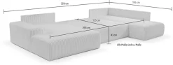 WERK2 Wohnlandschaft »Rotterdam 325 x 190 cm modern und bequem« Cord, U-Form, XXL, Schlaffunktion, Bettkasten