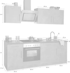 wiho Küchen Küchenzeile »Cali - Küche mit E-Geräten - Komplett Set« Breite 220cm, Küche mit Hanseatic E-Geräten