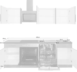 wiho Küchen Küchenzeile »Cali - Küche mit E-Geräten - Komplett Set« Breite 220cm, Küche mit Hanseatic E-Geräten