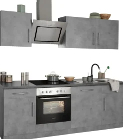 wiho Küchen Küchenzeile »Cali - Küche mit E-Geräten - Komplett Set« Breite 220cm, Küche mit Hanseatic E-Geräten