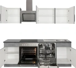 wiho Küchen Küchenzeile »Cali - Küche mit E-Geräten - Komplett Set« Breite 220cm, Küche mit Hanseatic E-Geräten