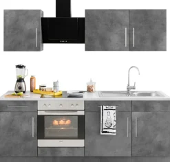 wiho Küchen Küchenzeile »Cali« mit E-Geräten, Breite 220 cm mit Metallgriffen
