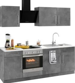 wiho Küchen Küchenzeile »Cali« mit E-Geräten, Breite 220 cm mit Metallgriffen