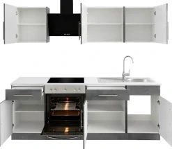 wiho Küchen Küchenzeile »Cali« mit E-Geräten, Breite 220 cm mit Metallgriffen
