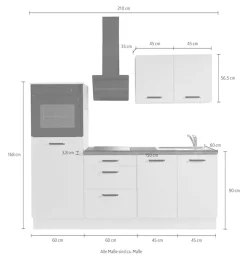 wiho Küchen Küchenzeile »Compact« Breite 210cm, wahlweise mit Geräten (ohne Kühlschrank)