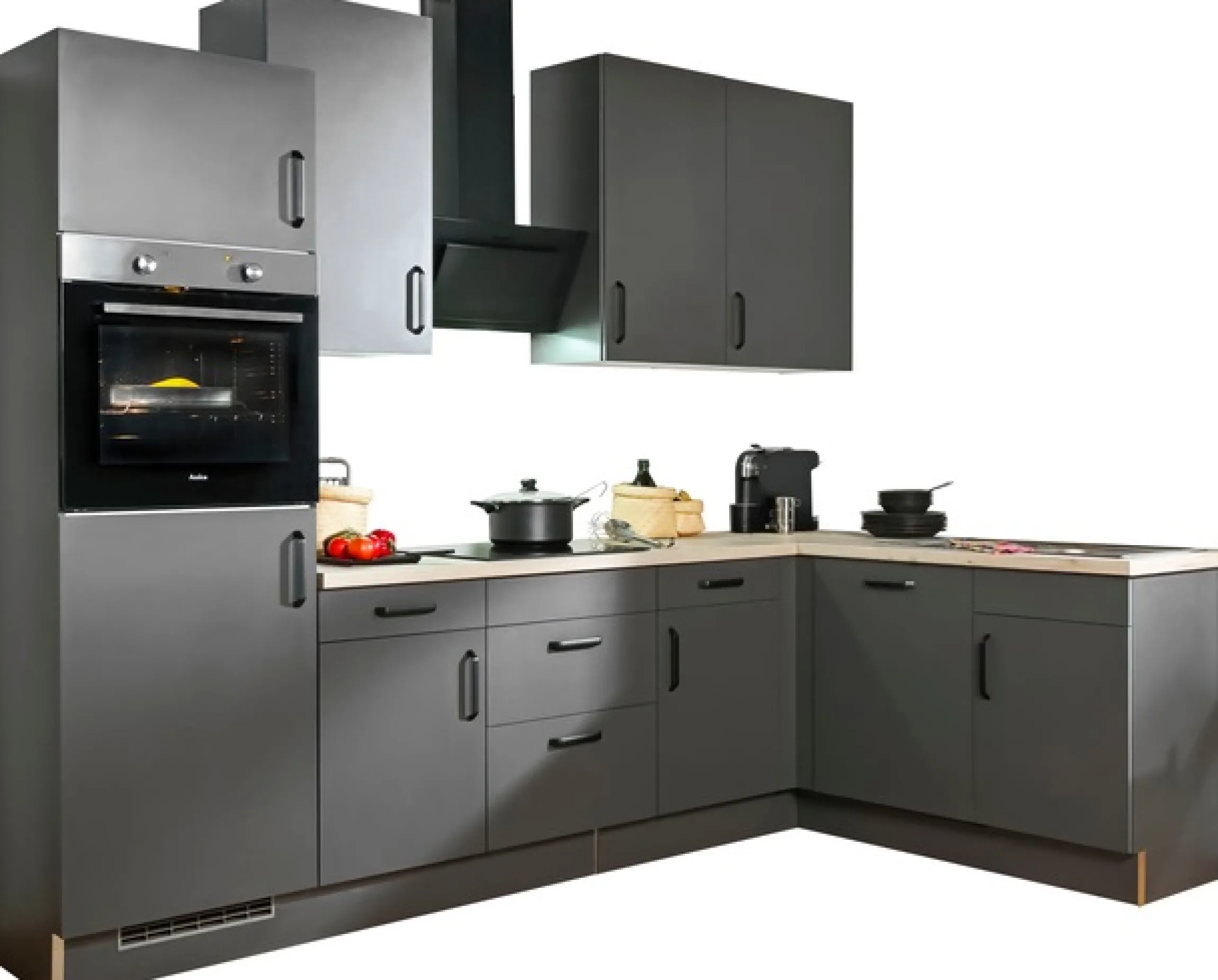 wiho Küchen Winkelküche »"Simi", mit verstellbaren Füßen, wahlweise mit E-Geräten« Soft-Close-Funktion in Schubkästen & Auszügen, Stellbreite 285/175 cm