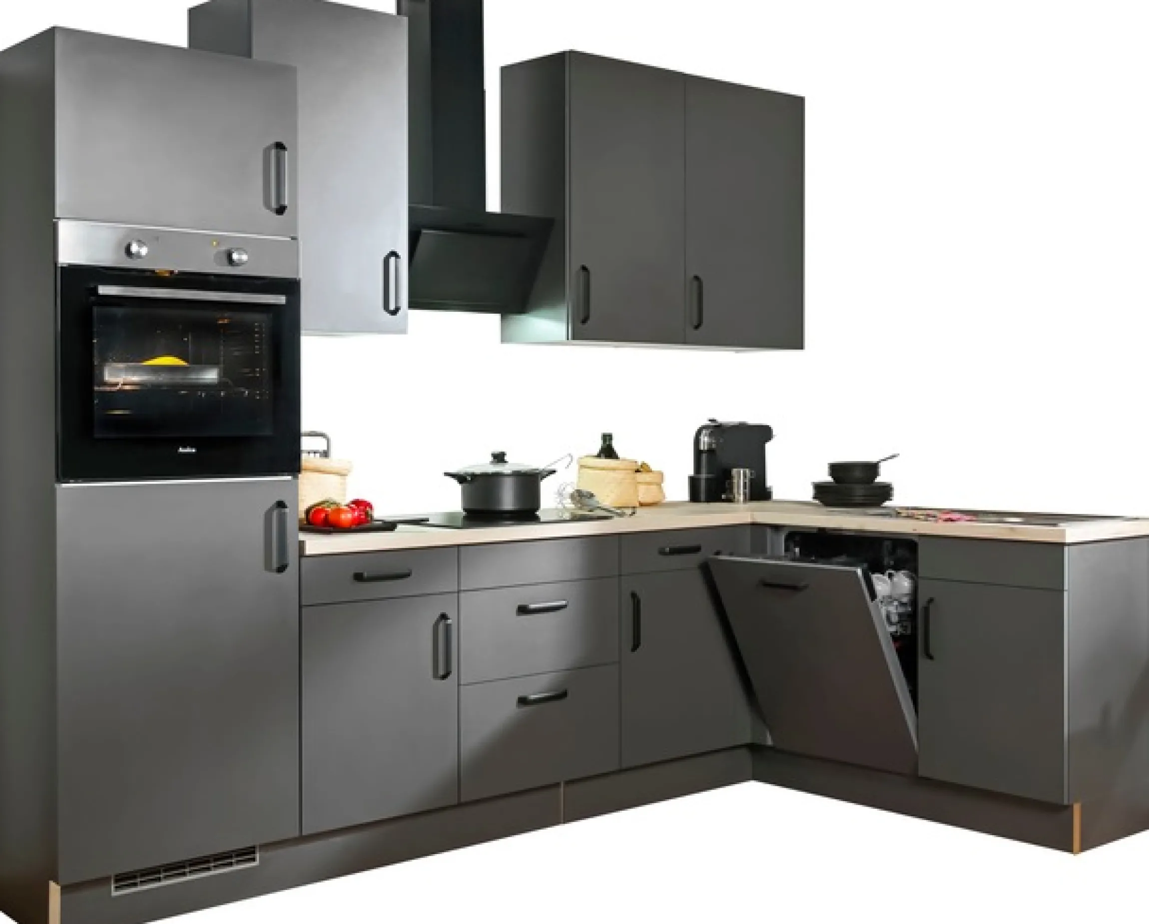 wiho Küchen Winkelküche »"Simi", mit verstellbaren Füßen, wahlweise mit E-Geräten« Soft-Close-Funktion in Schubkästen & Auszügen, Stellbreite 285/175 cm