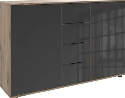 Wimex Kombikommode »Leonberg, Sideboard 2trg mit 4 Schubladen« mit Glasfront, B/T/H 130/41/83cm, schwarze Metallgriffe