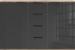 Wimex Kombikommode »Leonberg, Sideboard 2trg mit 4 Schubladen« mit Glasfront, B/T/H 130/41/83cm, schwarze Metallgriffe