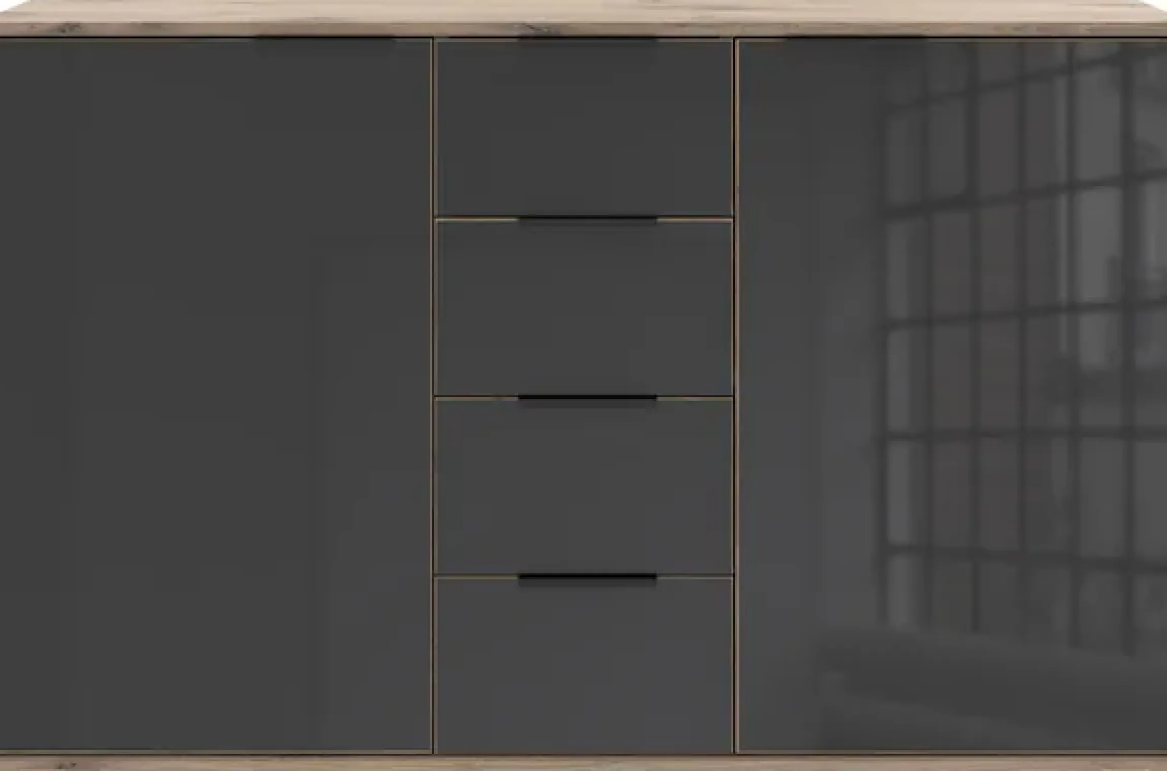 Wimex Kombikommode »Leonberg, Sideboard 2trg mit 4 Schubladen« mit Glasfront, B/T/H 130/41/83cm, schwarze Metallgriffe